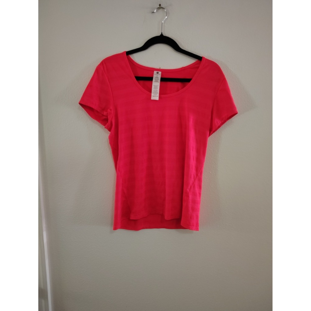Active Life Womens Guava Pink Striped Athletic Short Sleeve T-Shirt LG 148715